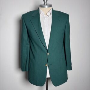Payne Stewart Mens Hunter Green Two Button Blazer Sport Coat Patch Pockets 40R